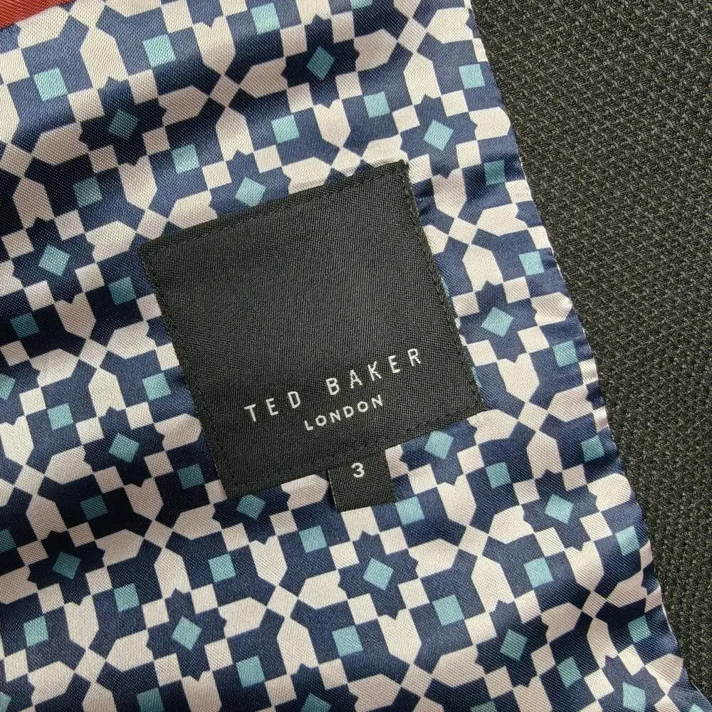 Ted Baker Blazer Mens Medium Gray Tweed Slim Fit Polyester Viscose Designer